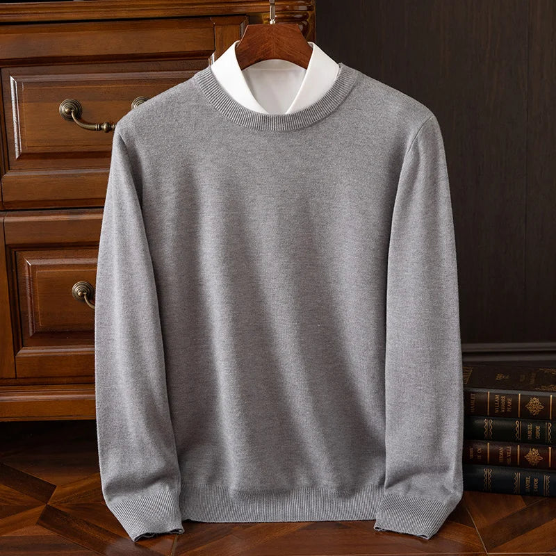 Men's Wool-Blend O-Neck Pullover Sweater — Versatile All-Season Knitwear