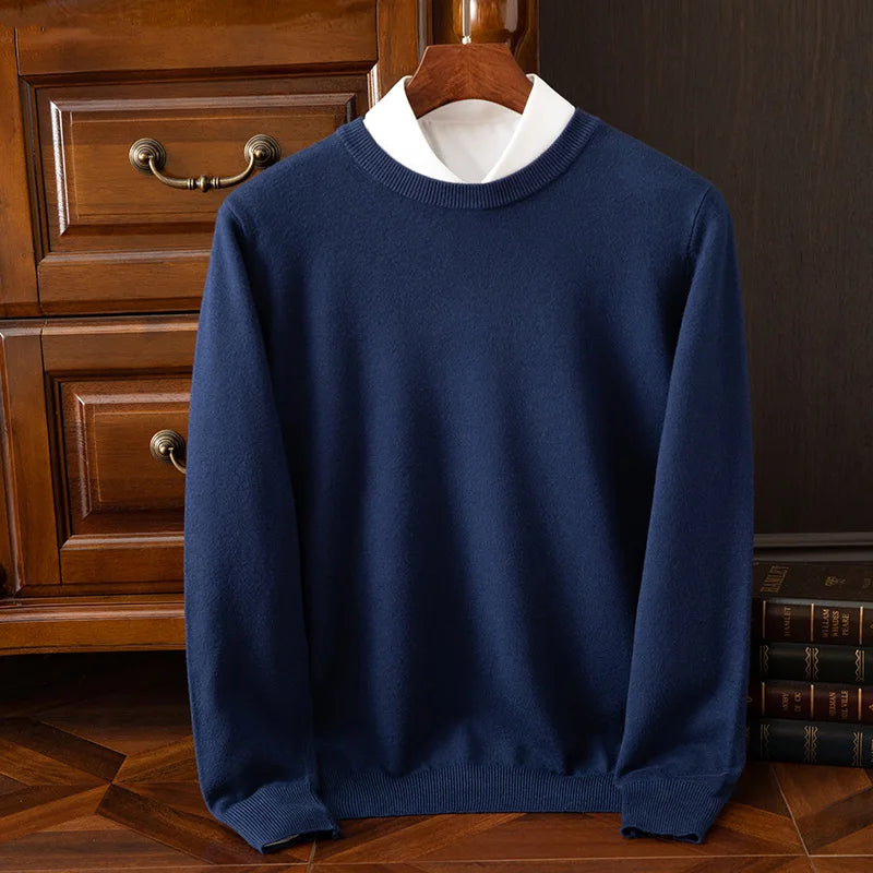 Men's Wool-Blend O-Neck Pullover Sweater — Versatile All-Season Knitwear