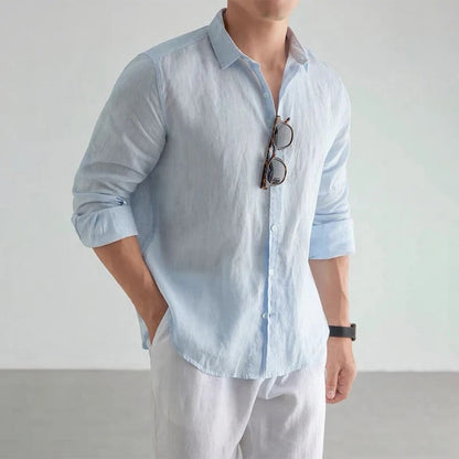 Men's Cotton-Linen Long Sleeve Baggy Shirt — Solid Casual Button-Up | 8 Colors S–XXL