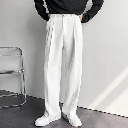 Men's Korean Style Straight Leg Pants — Casual Loose Fit Wide Trousers