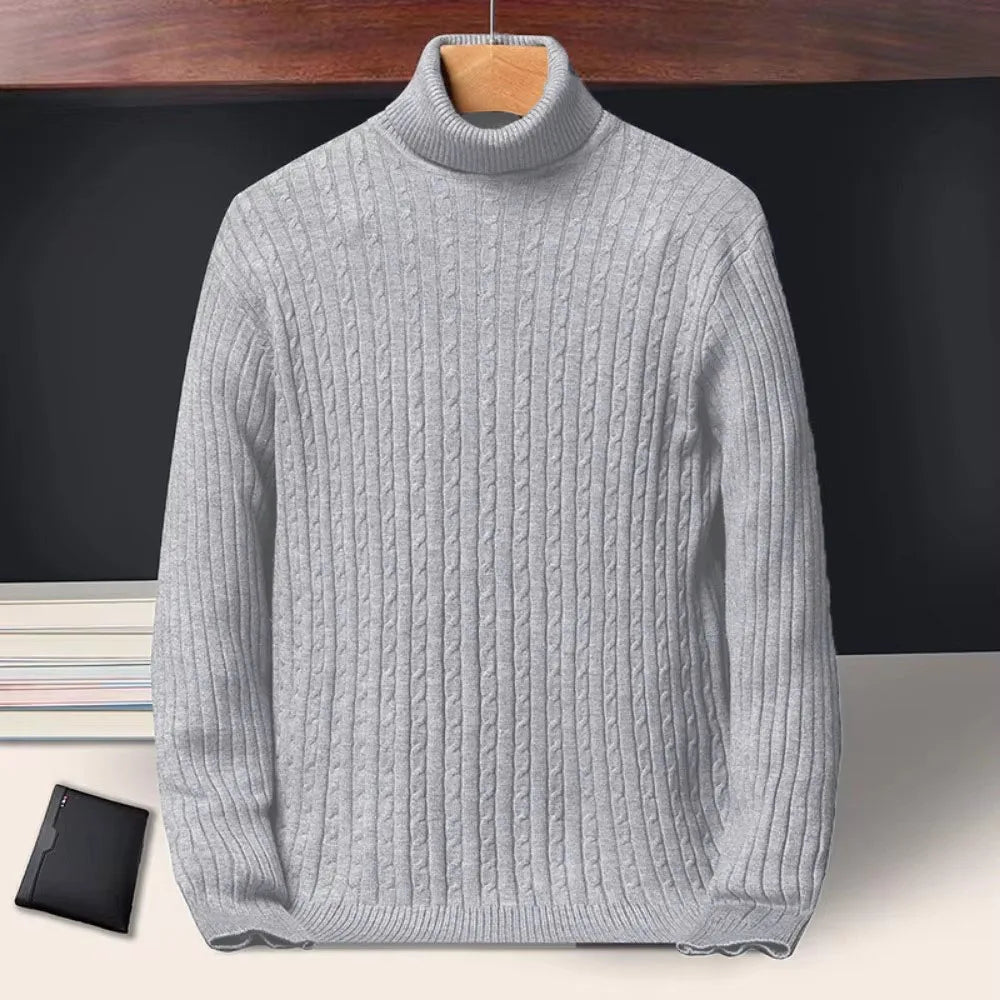 Men's Turtleneck Striped Knit Pullover — Warm Streetwear Sweater | 6 Colors Asian S–XXXL
