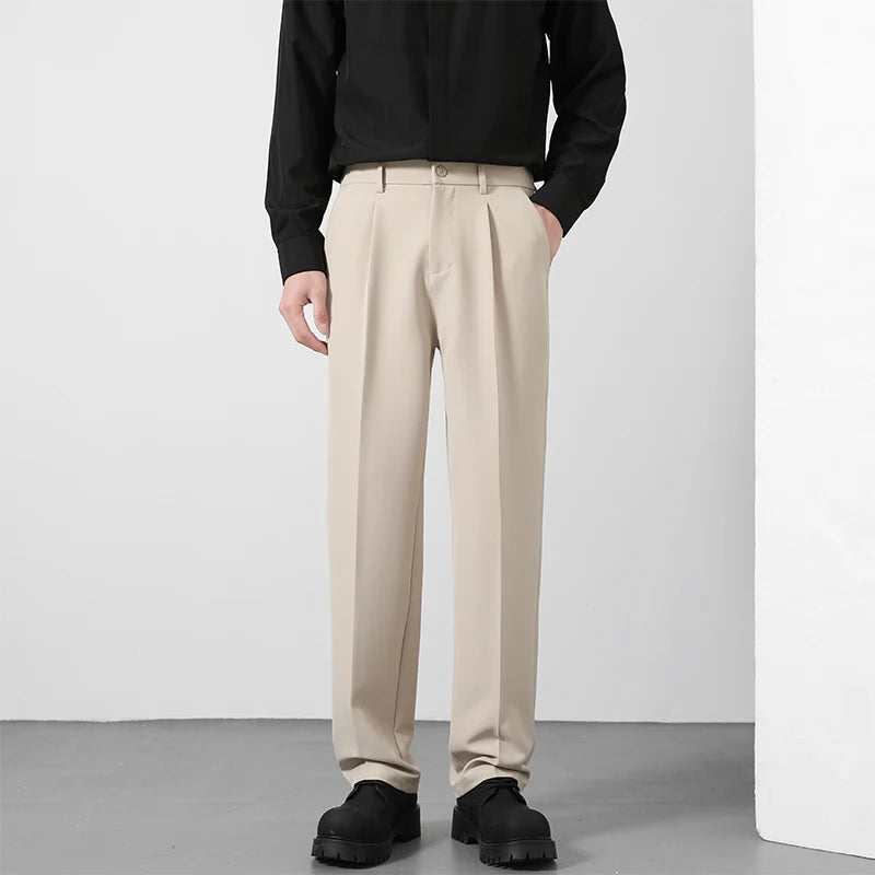 Men's Loose Straight Suit Pants — Elastic Waist Casual Trousers | Black, Gray, Khaki, Brown