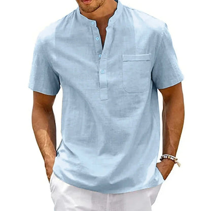 Men's Cotton Linen Shirt – Lightweight Breathable Hawaiian Shirt