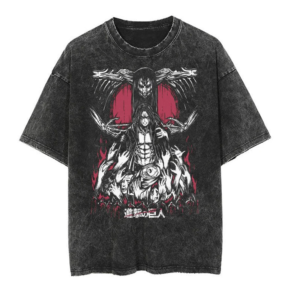 Men's Hip Hop Streetwear Vintage Washed Anime Graphic T-Shirt — Harajuku Cotton Casual Loose Tee