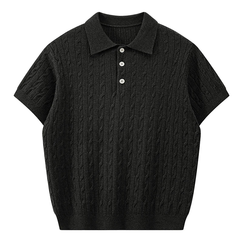 Men's Retro Twisted Knit Polo Shirt — Short Sleeve Loose Casual Pullover Summer Top