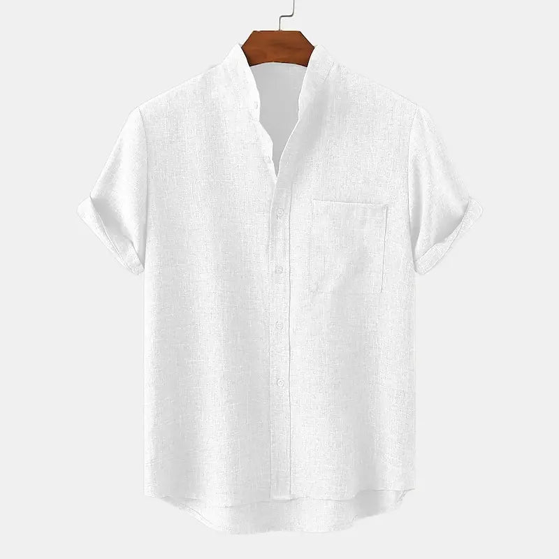 Men's Bamboo Linen Short Sleeve Shirt — Breathable Turn-Down Collar Casual Summer Top