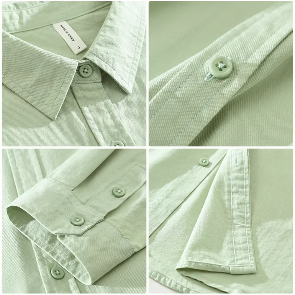 Men's Japanese Style Long Sleeve Shirt — Premium Cotton Casual Fit