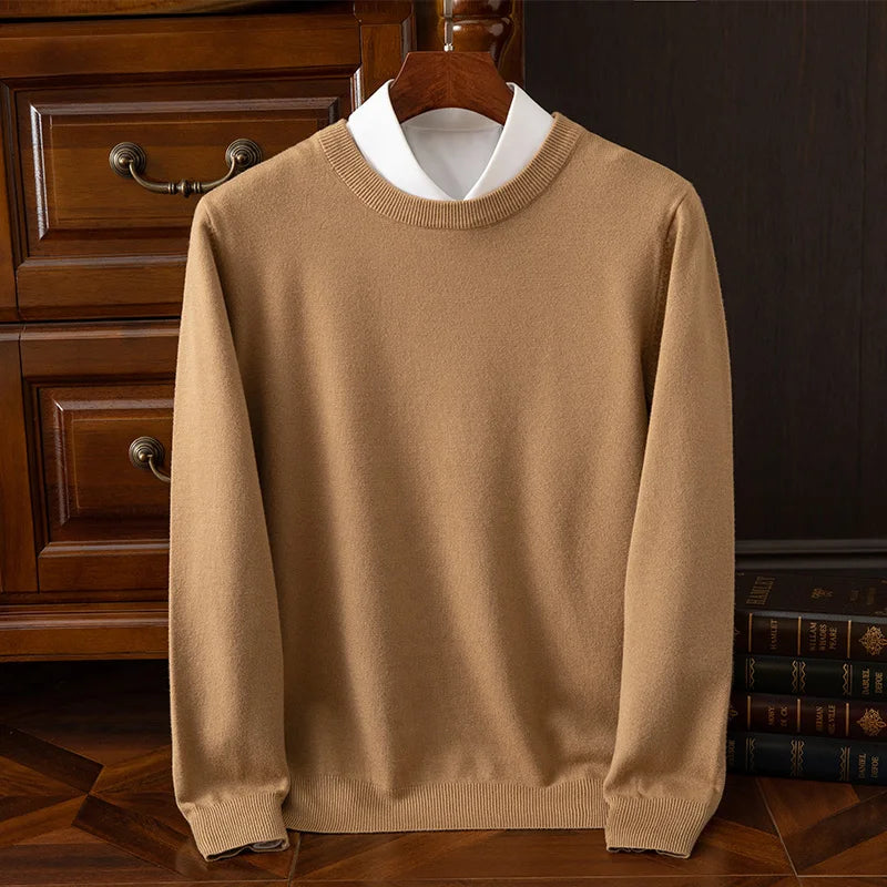 Men's Wool-Blend O-Neck Pullover Sweater — Versatile All-Season Knitwear