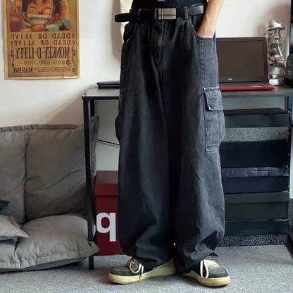 Men's Baggy Wide-Leg Denim Jeans | Streetwear Hip Hop Cargo Pants