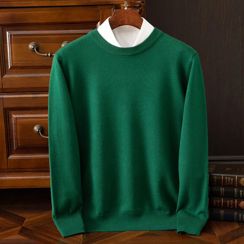 Men's Wool-Blend O-Neck Pullover Sweater — Versatile All-Season Knitwear
