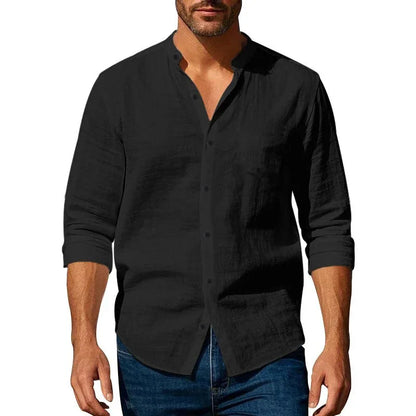 Men's Cotton Linen Long Sleeve Shirt — Slim Fit Breathable Casual Button-Up