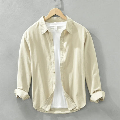 Men's Japanese Style Long Sleeve Shirt — Premium Cotton Casual Fit
