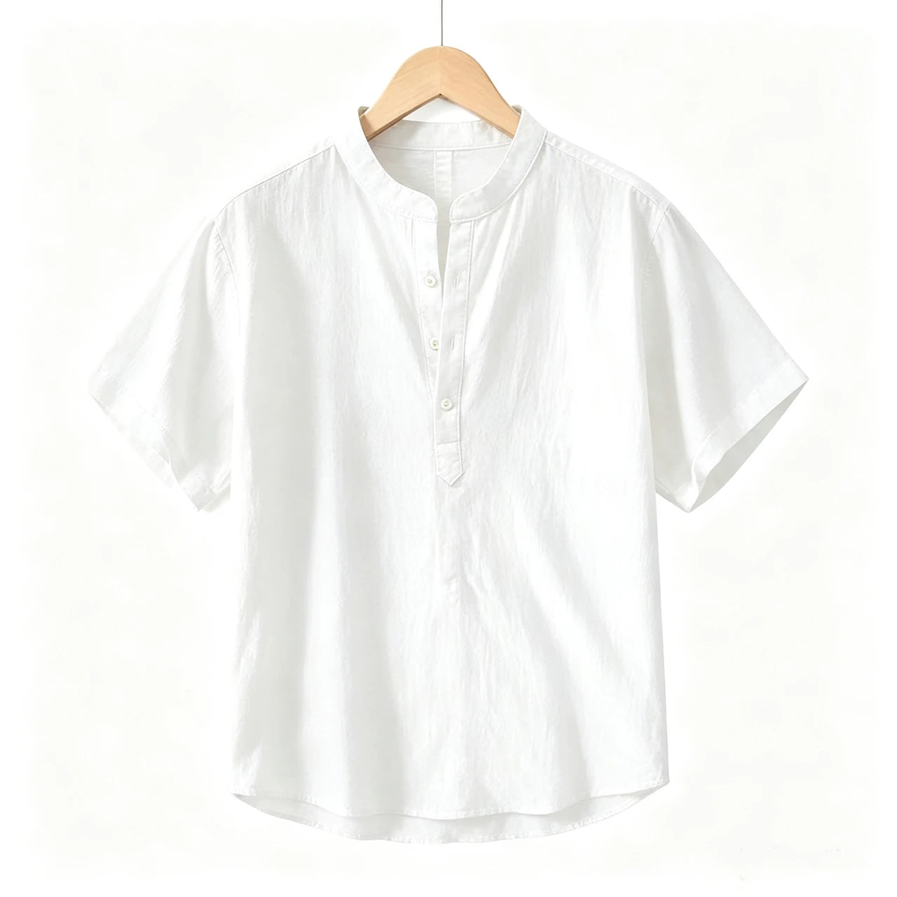 Men's Cotton Linen Short Sleeve Henley Beach Shirt — Lightweight Casual Hawaiian T-Shirt