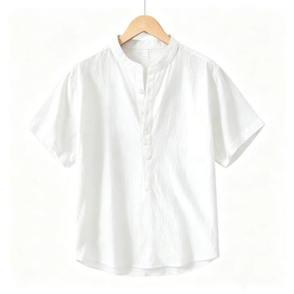 Men's Cotton Linen Short Sleeve Henley Beach Shirt — Lightweight Casual Hawaiian T-Shirt