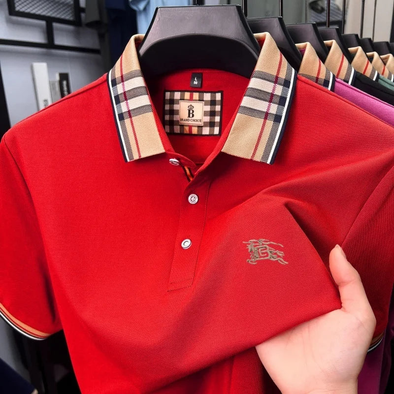 Men's Embroidered Polo Shirt — Luxury Cotton-Silk Blend Smart Casual Short Sleeve Top