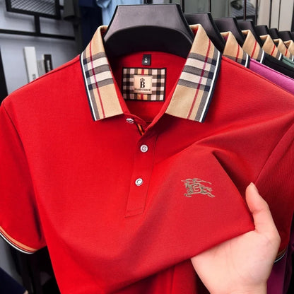 Men's Embroidered Polo Shirt — Luxury Cotton-Silk Blend Smart Casual Short Sleeve Top