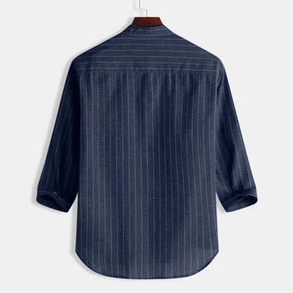 Men's Cotton Linen Long Sleeve Polo Shirt — Stand Collar Casual Beach Style Top