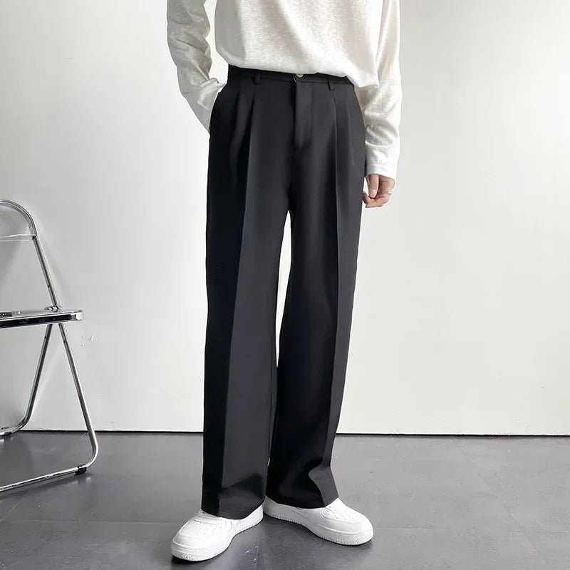 Men's Korean Style Straight Leg Pants — Casual Loose Fit Wide Trousers