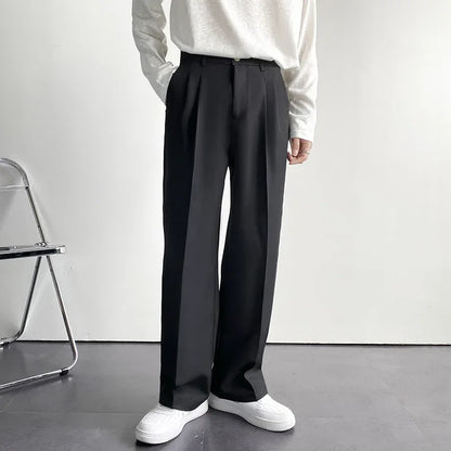 Men's Korean Style Straight Leg Pants — Casual Loose Fit Wide Trousers