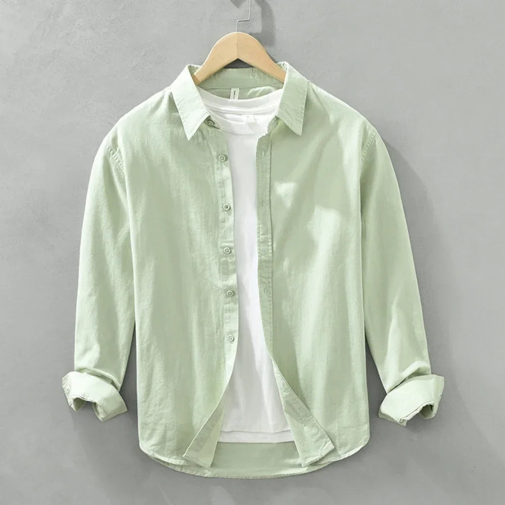 Men's Japanese Style Long Sleeve Shirt — Premium Cotton Casual Fit