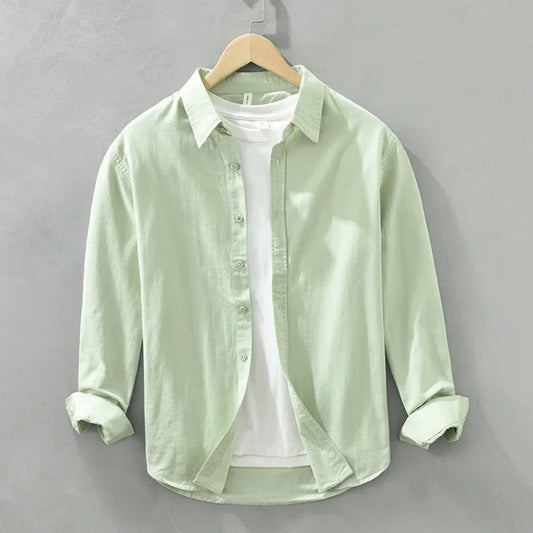 Men's Japanese Style Long Sleeve Shirt — Premium Cotton Casual Fit