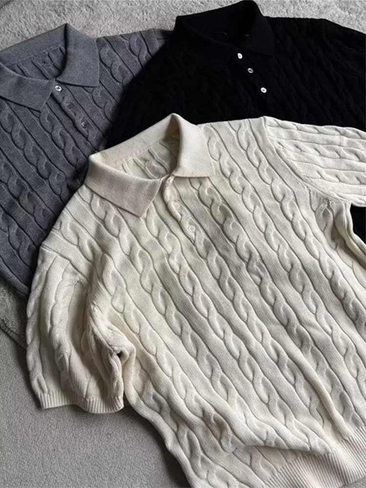 Men's Slim Fit Knitted Polo Shirt — Twist Jacquard Summer Casual Top