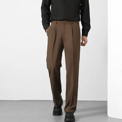 Men's Loose Straight Suit Pants — Elastic Waist Casual Trousers | Black, Gray, Khaki, Brown