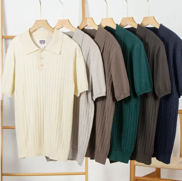 Men's Slim-Fit Knitted Polo Shirt — Breathable Smart Casual Button Lapel Summer Top