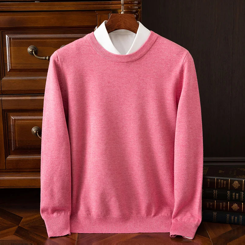 Men's Wool-Blend O-Neck Pullover Sweater — Versatile All-Season Knitwear