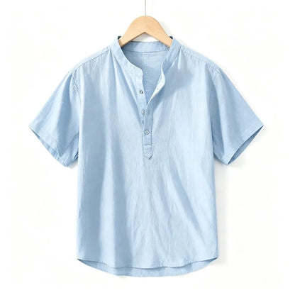 Men's Cotton Linen Short Sleeve Henley Beach Shirt — Lightweight Casual Hawaiian T-Shirt
