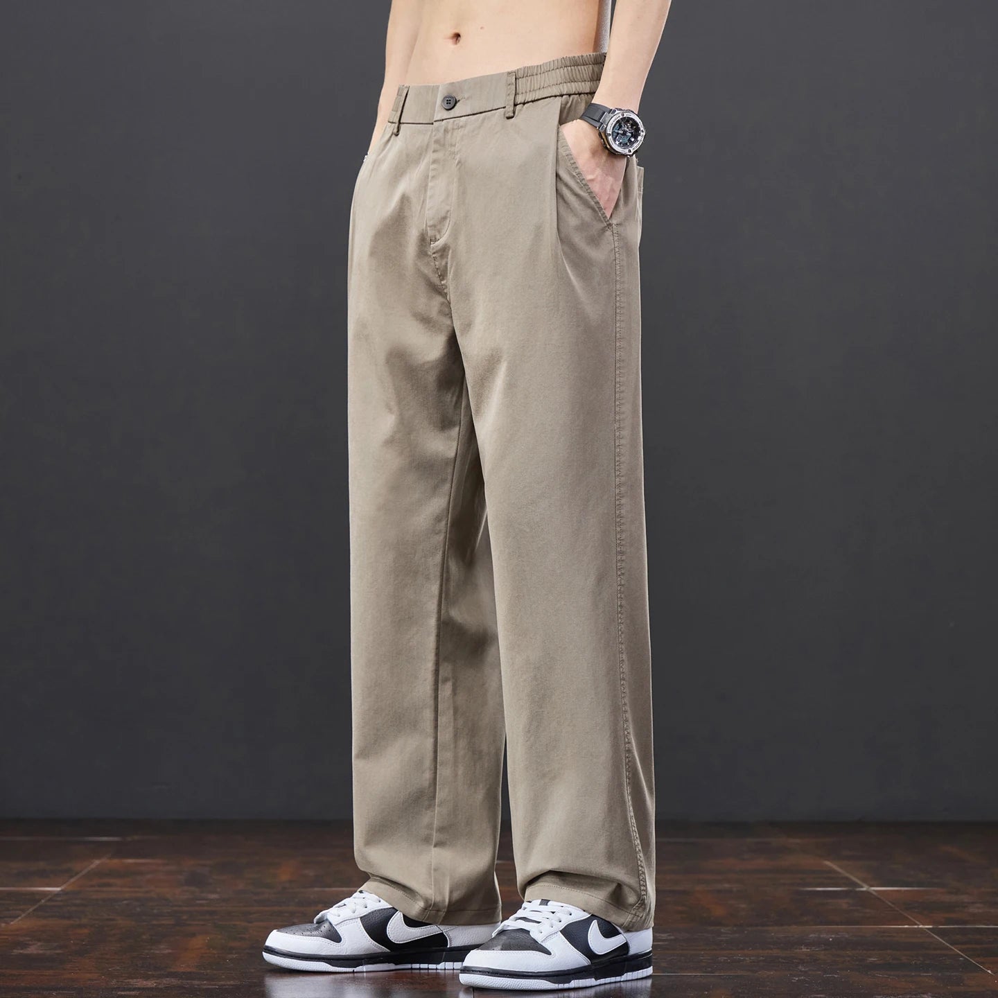 Men's Lyocell Fabric Casual Pants — Thin Loose Straight Elastic Waist Trousers Korean Style
