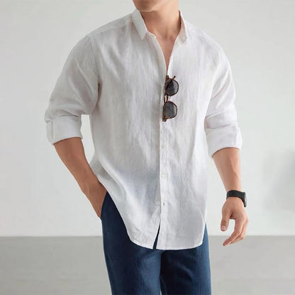 Men's Cotton-Linen Long Sleeve Baggy Shirt — Solid Casual Button-Up | 8 Colors S–XXL