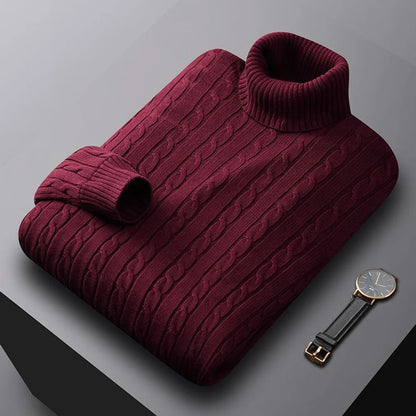 Men's Solid Color High Neck Pullover Sweater — Elastic Knitted Casual Sweatwear Autumn Winter