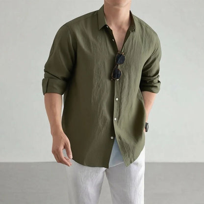 Men's Cotton-Linen Long Sleeve Baggy Shirt — Solid Casual Button-Up | 8 Colors S–XXL