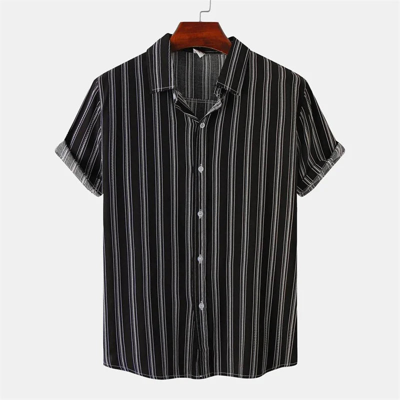 Men's Hawaiian 3D Print Short Sleeve Shirt — Striped Plaid Casual Beach Summer Street Top