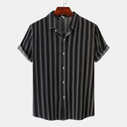 Men's Hawaiian 3D Print Short Sleeve Shirt — Striped Plaid Casual Beach Summer Street Top