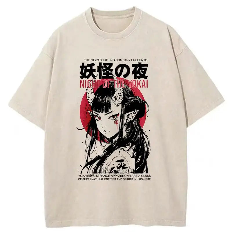 Men's Hip Hop Streetwear Vintage Washed Anime Graphic T-Shirt — Harajuku Cotton Casual Loose Tee