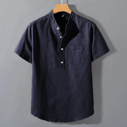 Men's Stand-Up Collar Cotton T-Shirt — Breathable Loose Fit Short Sleeve Summer Top