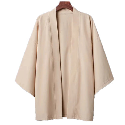 Men's Japanese Kimono Shirt — Open-Front Samurai Yukata Cardigan 3/4 Sleeve Summer Outwear