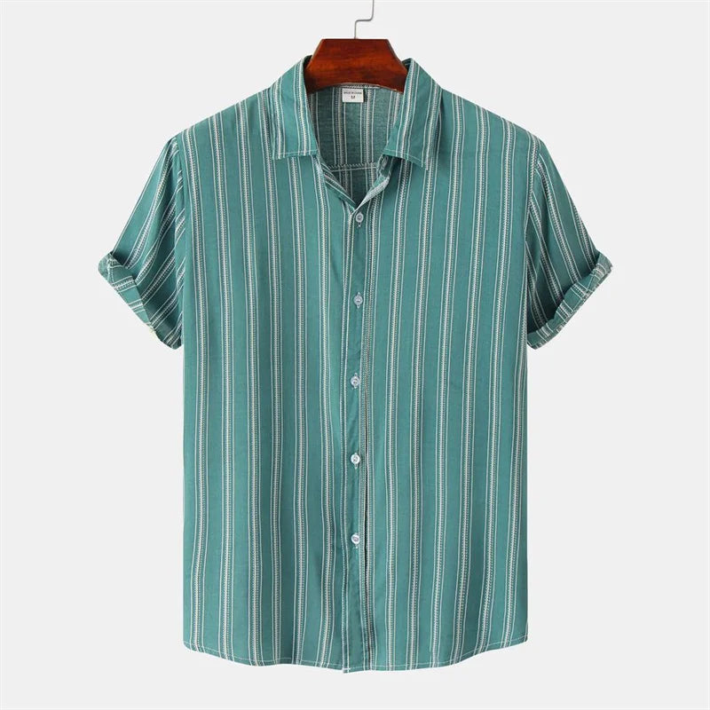 Men's Hawaiian 3D Print Short Sleeve Shirt — Striped Plaid Casual Beach Summer Street Top