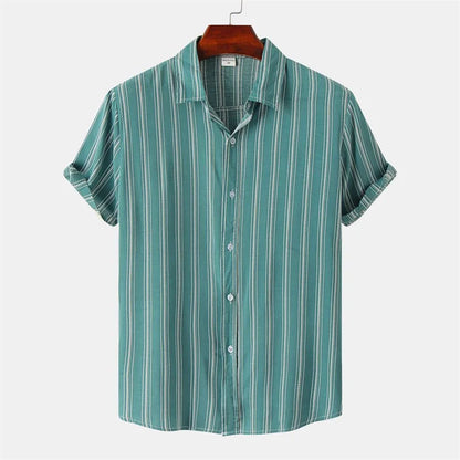 Men's Hawaiian 3D Print Short Sleeve Shirt — Striped Plaid Casual Beach Summer Street Top