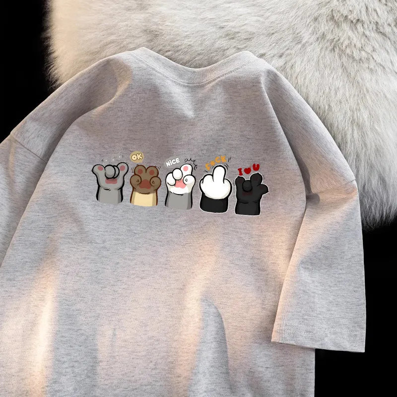 Men's Oversized Cat Paw Print Graphic T-Shirt | Casual Summer Tee