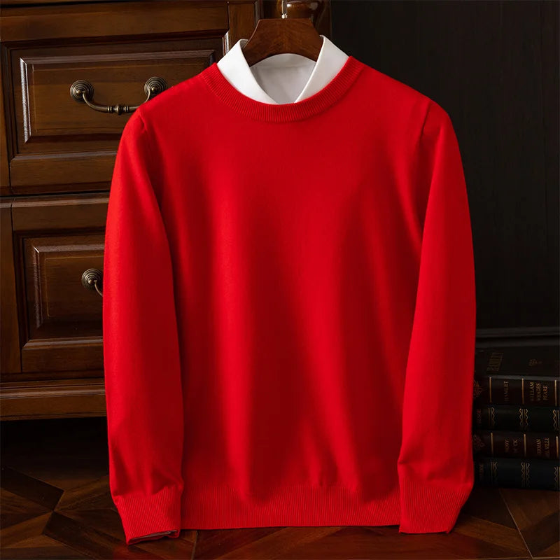 Men's Wool-Blend O-Neck Pullover Sweater — Versatile All-Season Knitwear