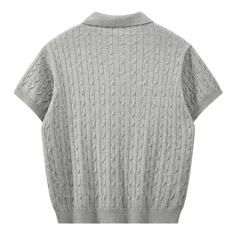 Men's Retro Twisted Knit Polo Shirt — Short Sleeve Loose Casual Pullover Summer Top