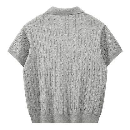 Men's Retro Twisted Knit Polo Shirt — Short Sleeve Loose Casual Pullover Summer Top