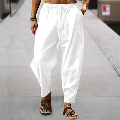 Men's Cotton Linen Wide-Leg Pants — Loose Fit High Waist Casual Breathable Trousers