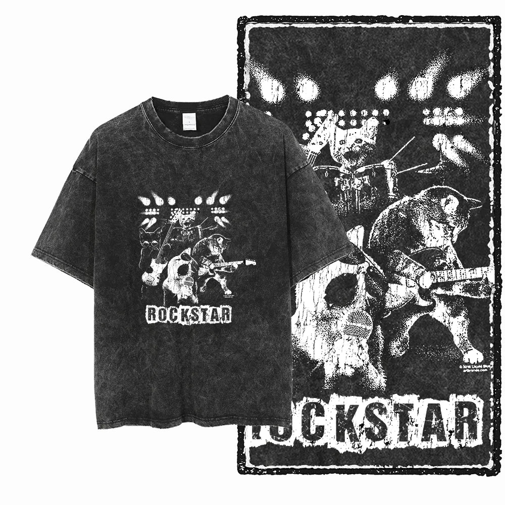 Men's Graphic Print Cotton T-Shirt — Acid Washed Vintage Streetwear Tee