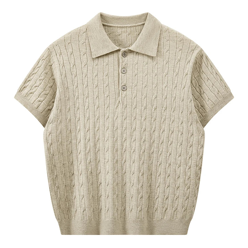 Men's Retro Twisted Knit Polo Shirt — Short Sleeve Loose Casual Pullover Summer Top