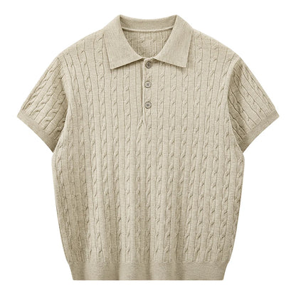 Men's Retro Twisted Knit Polo Shirt — Short Sleeve Loose Casual Pullover Summer Top