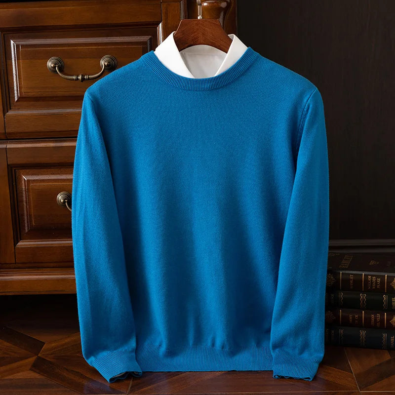 Men's Wool-Blend O-Neck Pullover Sweater — Versatile All-Season Knitwear